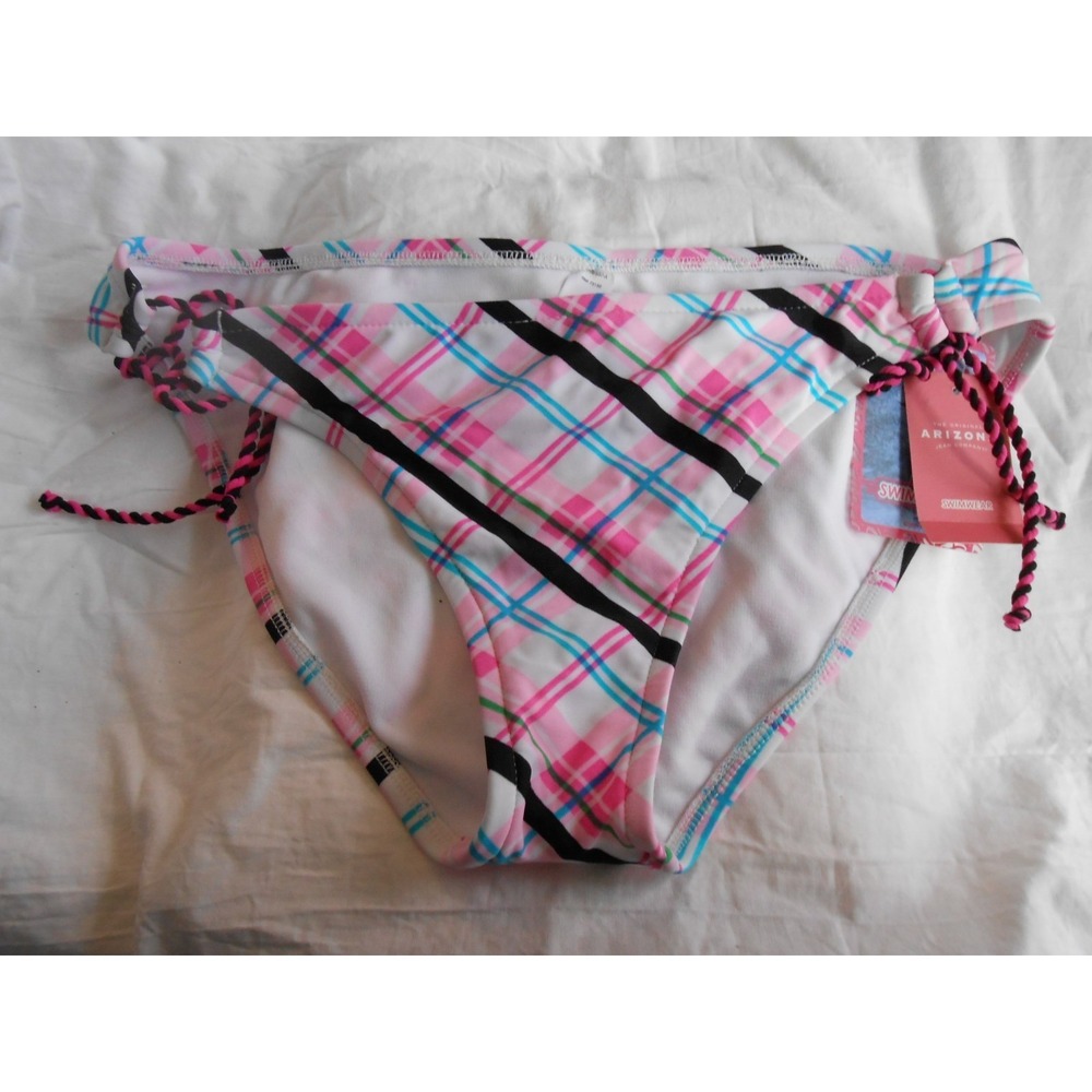 NEW Arizona Pink/White/Black/Blue Diamond Striped X-Large Swim Bikini Bottoms!!!